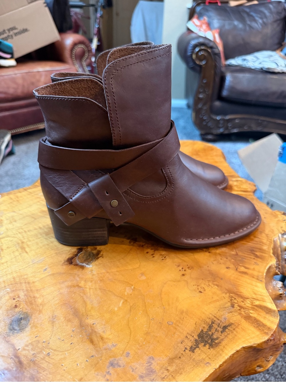 UGG Elysian Women's 1095792 Coconut Brown Leather Harness Ankle Boots Size 8 - Picture 3 of 10